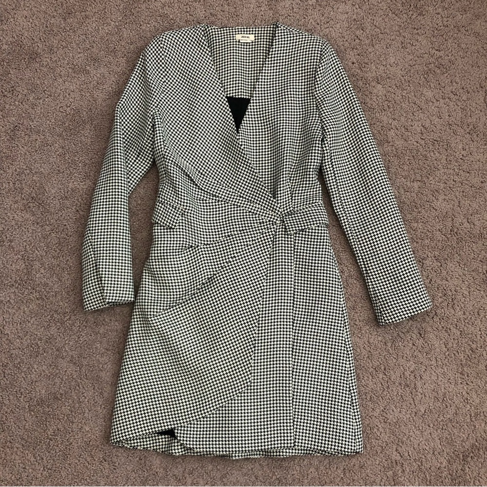 Jason Wu Houndstooth Draped Wrap Blazer Dress
